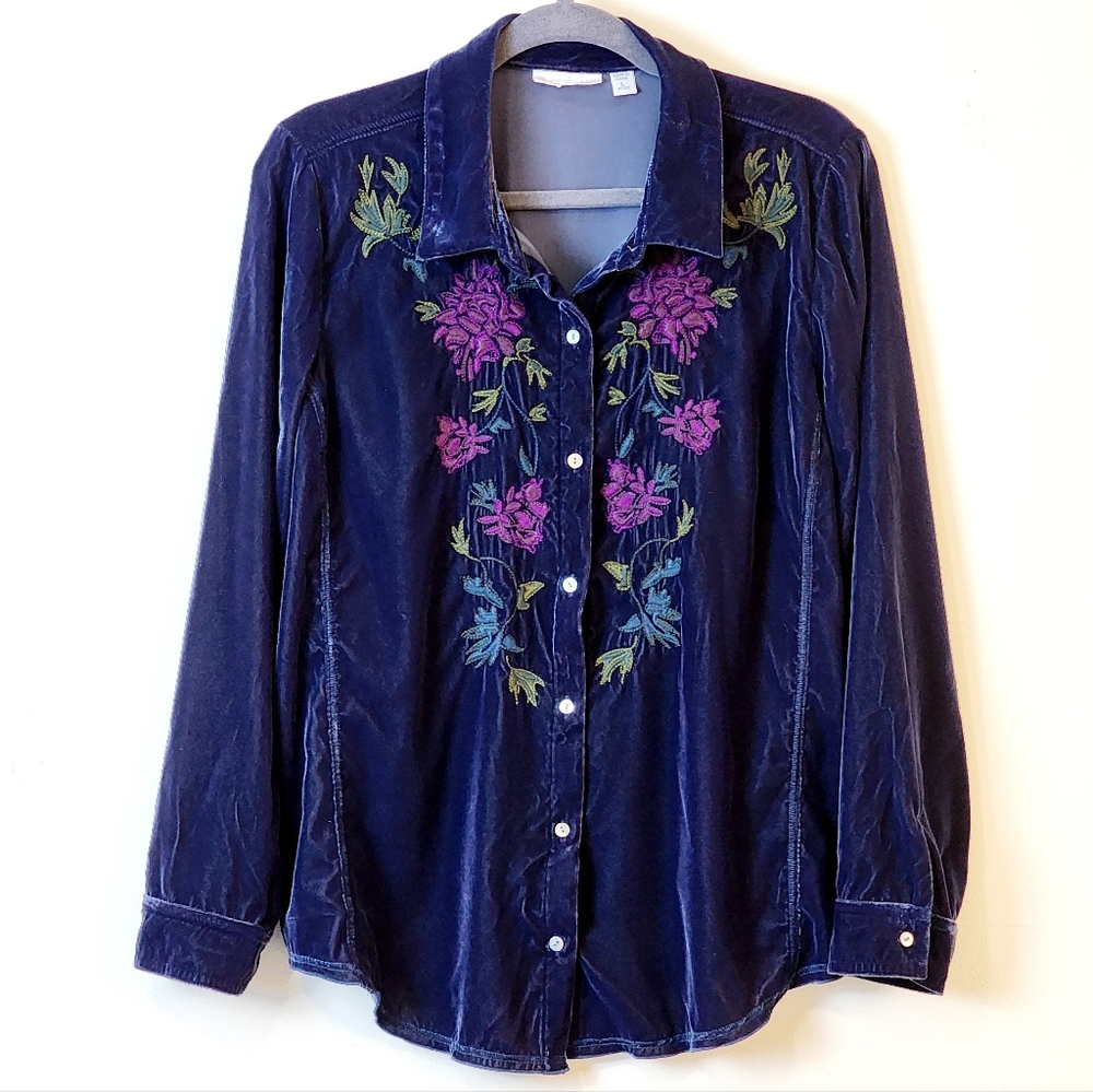 J Jill Uncommon Threads Embroidered Button-Up Shirt Women's Size Large Petite